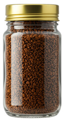 Photo Instant Coffee Jar With Transparent Glass And Golden Lid Isolated