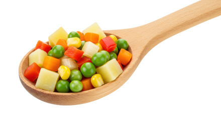 Isolated Cooked Vegetables in Wooden Spoon