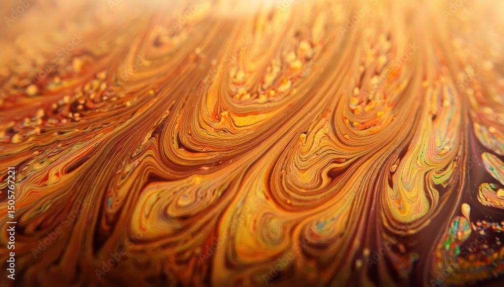 Poster vibrant orange and gold fluid swirl texture with abstract marbling patterns for web design, poster background, or branding graphic

