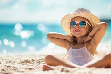 Little Girl Enjoying Summer Day on Beach