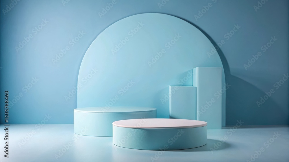 Poster abstract blue minimalist product display with geometric shapes