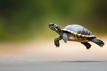 Obraz premium Slow-Motion Turtle Walking in Nature with Blurred Background