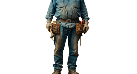 Photo of a Construction Worker with Tools on Transparent Background