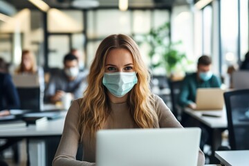 Businesswoman Working in Masked Office During Pandemic