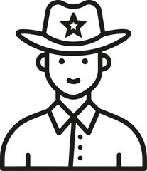 Sheriff or Cowboy Lawman
 Outline icon of a sheriff wearing a hat and badge, clean line design, editable stroke.
