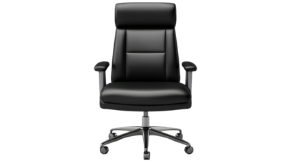 Sleek black leather executive chair on a five-star base with adjustable height and armrests