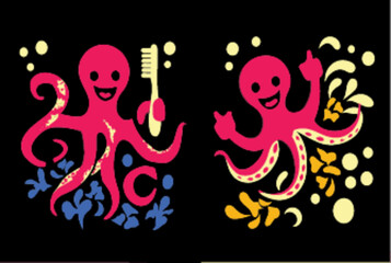 Playful Octopus Character Illustration with Dental Care Theme