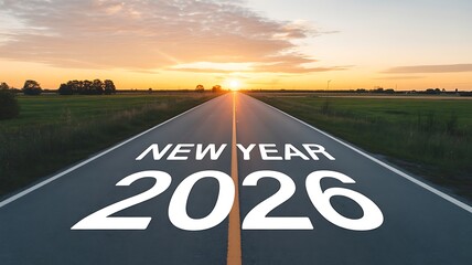 A road stretching into the distance with the words new year and year printed on it