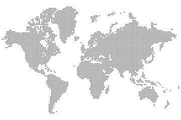 Realistic squire dotted vector world map. Global atlas design in this dotted world map filled with tiny dots representing countries. Dotted world map helps visualize geography with style and order.