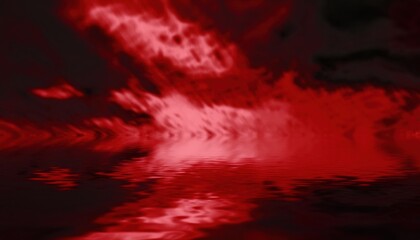 abstract red black sky reflection over water surface for dramatic web background, horror book cover, or dark branding design

