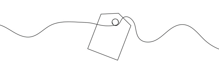 Obraz premium One continuous line drawing of paper tea bag, continuous line drawing of paper tea bag, Discount tag icon line continuous drawing vector. One line price tag icon vector background