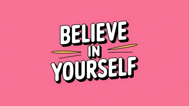 A motivational message with the words believe in yourself on a pink background art - Powered by Adobe