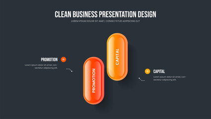 Sales Analysis 2 Step Diagram Slide Template. Consulting Overview Two Option Infographic Frame Design. Service Briefing Presentation Layout Vector Illustration.