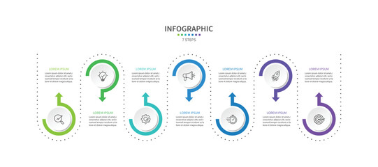 Business infographic template. 7 Step timeline journey. Process diagram, Infographic elements vector illustration.
