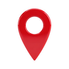 Red location pin icon with glossy finish, commonly used in digital maps and navigation apps to mark specific point of interest or destination