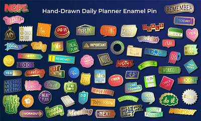 Hand-Drawn Vector Daily Planner Enamel Pins