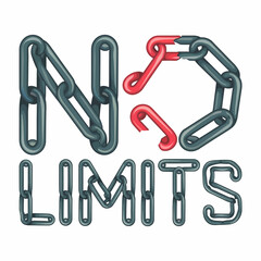 No Limits Concept Chain Links Typography Design Illustration Graphic Modern Abstract Background Image Premium Vector Illustration Digital Art Design Template red grey bold metal   