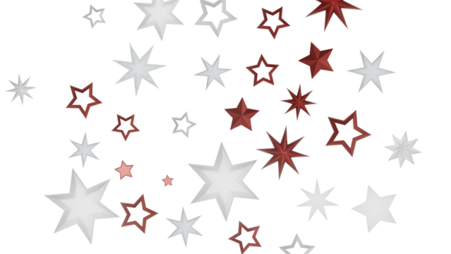 An abstract design of red and white stars on a black background.