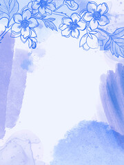 Watercolor art background  Wallpaper design with paint brush tone blue splash outline nature flower leaf Illustration