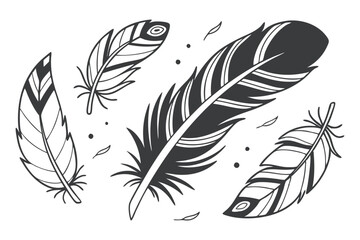 Feather vector illustration set with artistic and decorative design elements