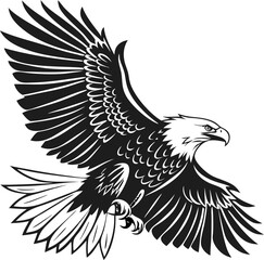 Majestic eagle in flight vector illustration with detailed black and white wings and feathers