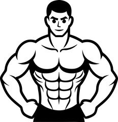 Strong muscular bodybuilder icon vector illustration showing off six pack abs and physique
