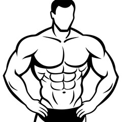 Fototapeta premium Vector illustration of a muscular man fitness icon in black and white style