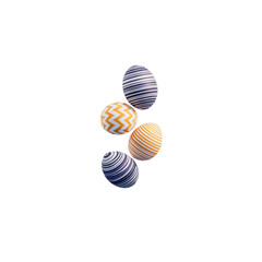 Obraz premium Four colorful Easter eggs with striped and zigzag patterns are arranged on transparency background, creating festive and cheerful atmosphere