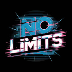 No Limits Motivational Typography Design Blue Pink White Modern Artistic Graphic Text Abstract Background Digital Print Trendy Stylish Cool Energetic Speed Fast Bold Powerful      