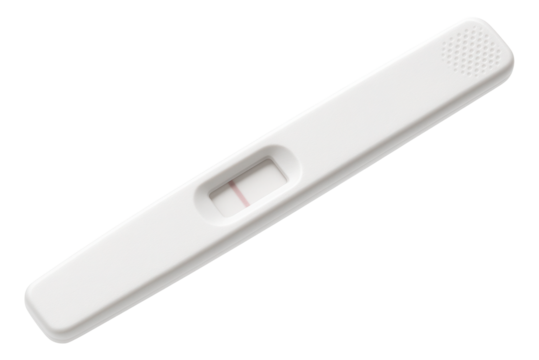 Single-line negative pregnancy test indicating not pregnant on transparent background.
