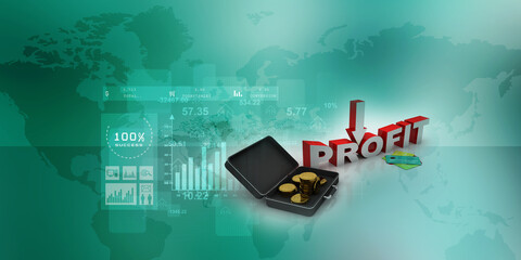 3d rendering Gold coins in briefcase