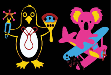 Obraz premium Colorful Vector Illustration of a Penguin and Koala with Fun Elements