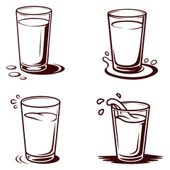 Minimalist Glass of Water Clipart Set – Liquid Drink Vector Pack