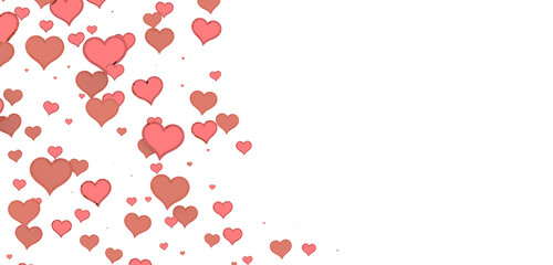 Love valentine background with red petals of hearts on transparent background