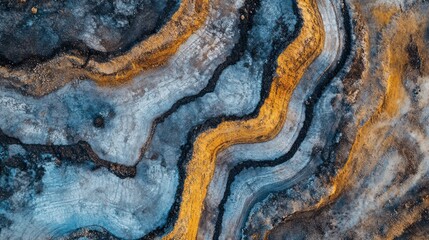 Abstract Aerial View of Blue and Gold Terrain
