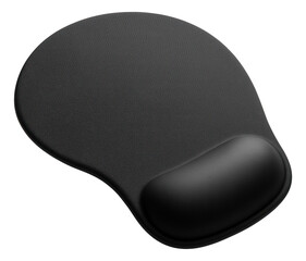Ergonomic black mouse pad with wrist support designed for comfortable computing on transparent background.