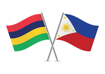Mauritius and the Philippines crossed flags. Mauritian and Philippine flags on a white background. Vector icon set. Vector illustration.