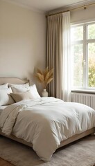 Serene maternity bedroom, featuring a neutral color palette, soft textiles, and natural light Perfect for a peaceful and relaxing atmosphere during pregnancy and postpartum , home, decor