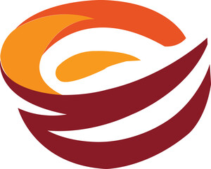 Vector Abstract Flowing Logo, Dynamic Orange Red Curved Shape Design.