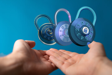 High-quality image of combination locks, symbolizing data protection and digital security.