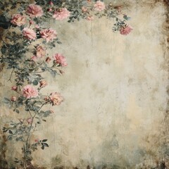 Vintage Roses and Vines Background with Distressed Texture