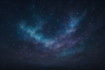 Naklejka premium A serene digital space art of nebulae in teal, purple and dark blue with scattered stars at night.