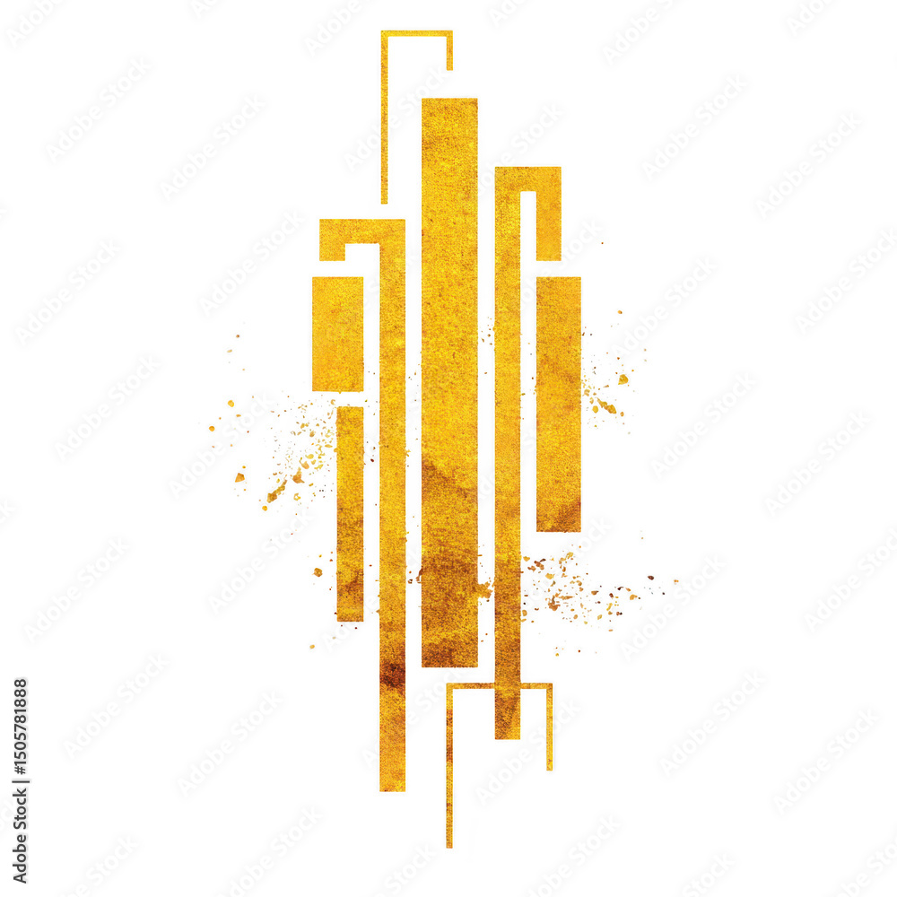 Poster this features gold geometric design with vertical and horizontal lines, resembling abstract art deco