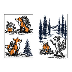 Adventure in the Wilderness: Fox and Squirrel Camping Illustration