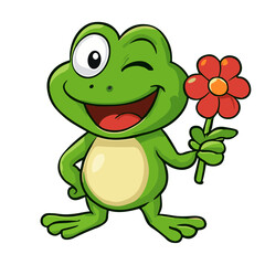 Fototapeta premium Frog Cartoon Mascot Cute Frog with Flower Illustration