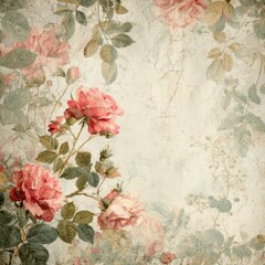 Vintage Roses and Vines Background with Distressed Texture