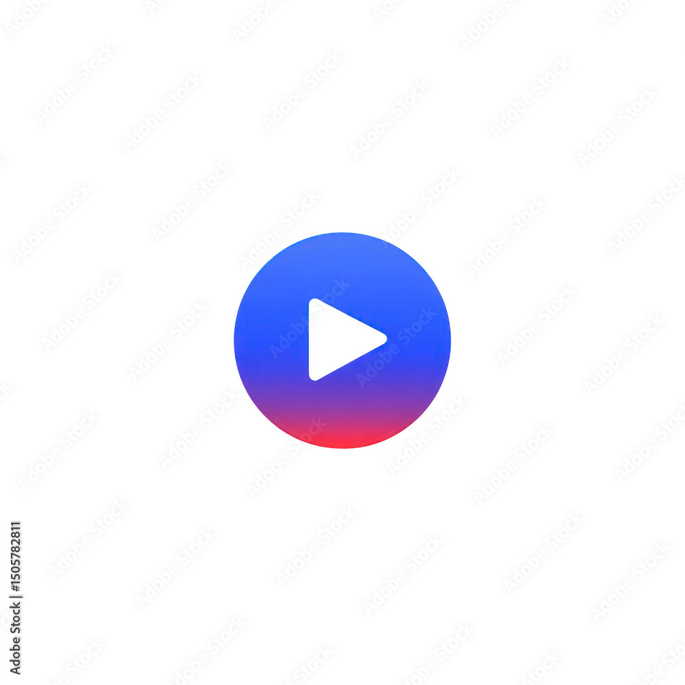 Poster blue and red gradient play button icon with triangular play symbol in center, set against transparen