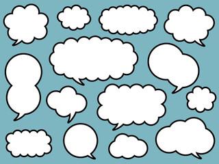 もこもこ雲の吹き出し14種セット　線画あり