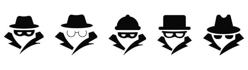 Incognito icon vector set. Silhouette of incognito  mystery secret spy icon vector. Secret agent sign. Anonymous invisible character figure.  Vector illustration. 
