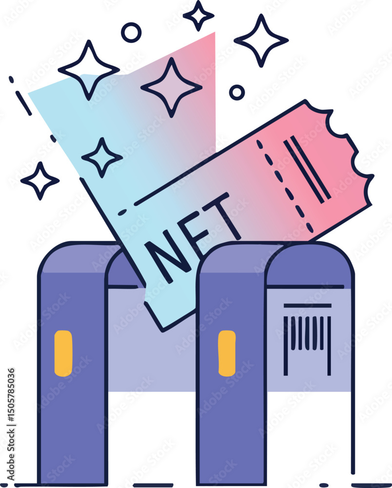 Poster nft ticket digital asset concept with colorful gradient and sparkling effects vector illustration